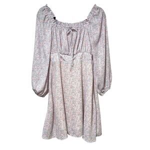 GU Lilac Floral Smocked Waist Long Sleeve Midi Dress M